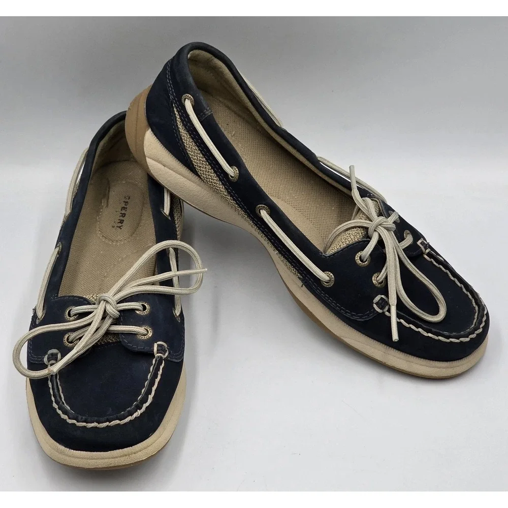 Sperry Top-Sider Angelfish Boat Shoes Women's 7M Navy STS94002 Leather Canvas
